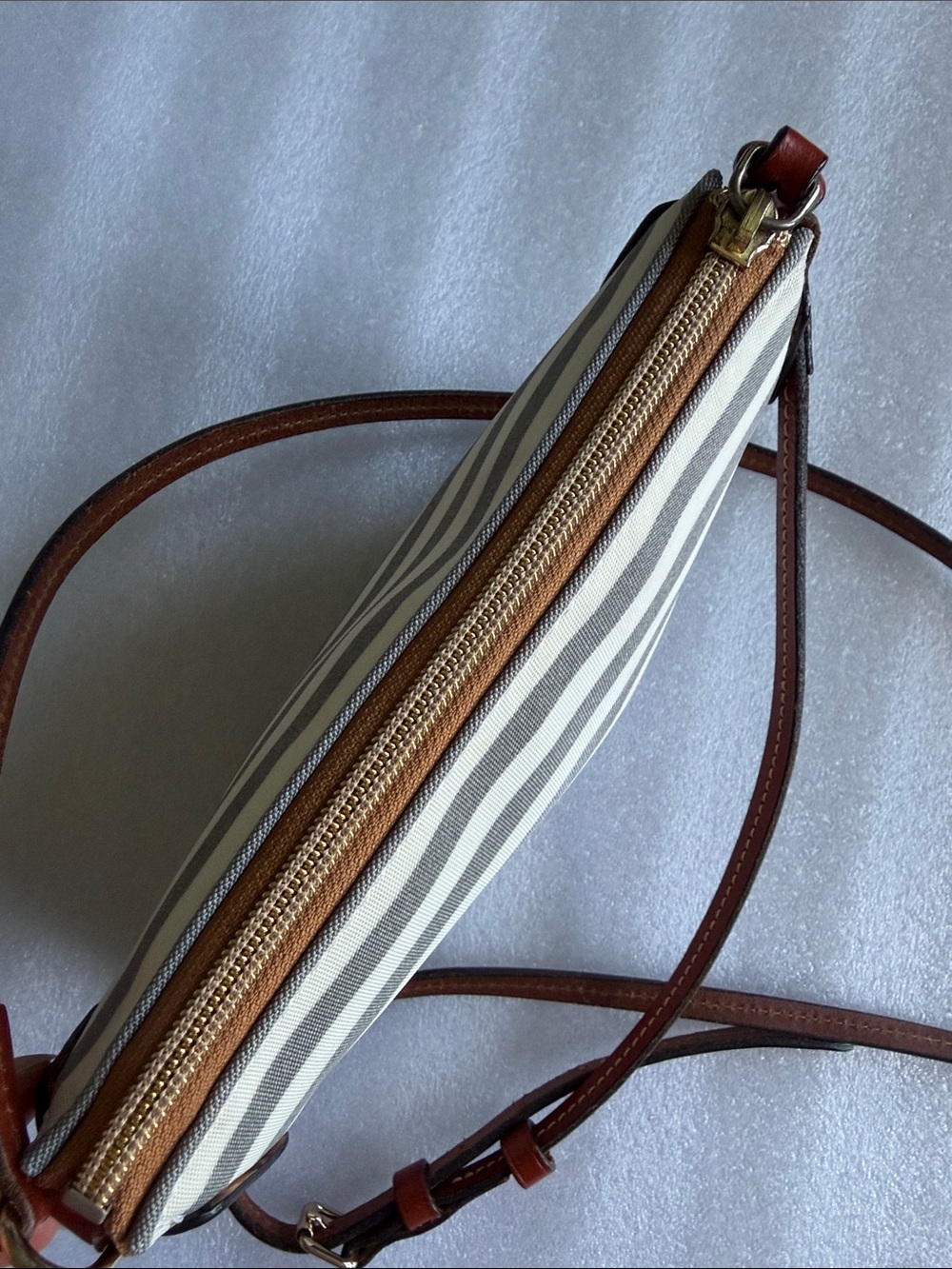 DOONEY & BOURKE Sullivan Striped Canvas Leather Crossbody Bag Purse Gray - Picture 8 of 15